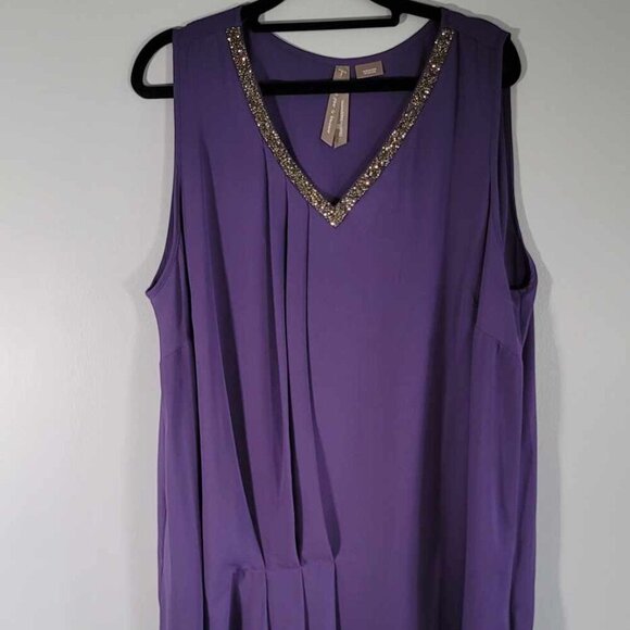 Penningtons Purple sleeveless blouse with crystal lined neckline. Elegant! EUC - Picture 1 of 10